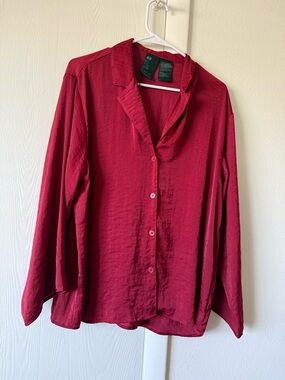 H&M Relaxed Button-Front deep red Blouse